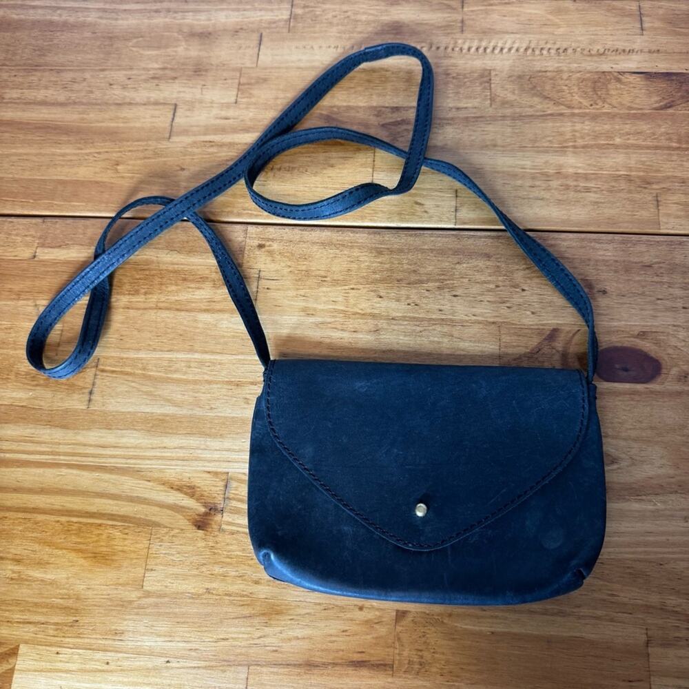 Parker Clay Everly Black Leather Small Foldover Crossbody Bag Purse